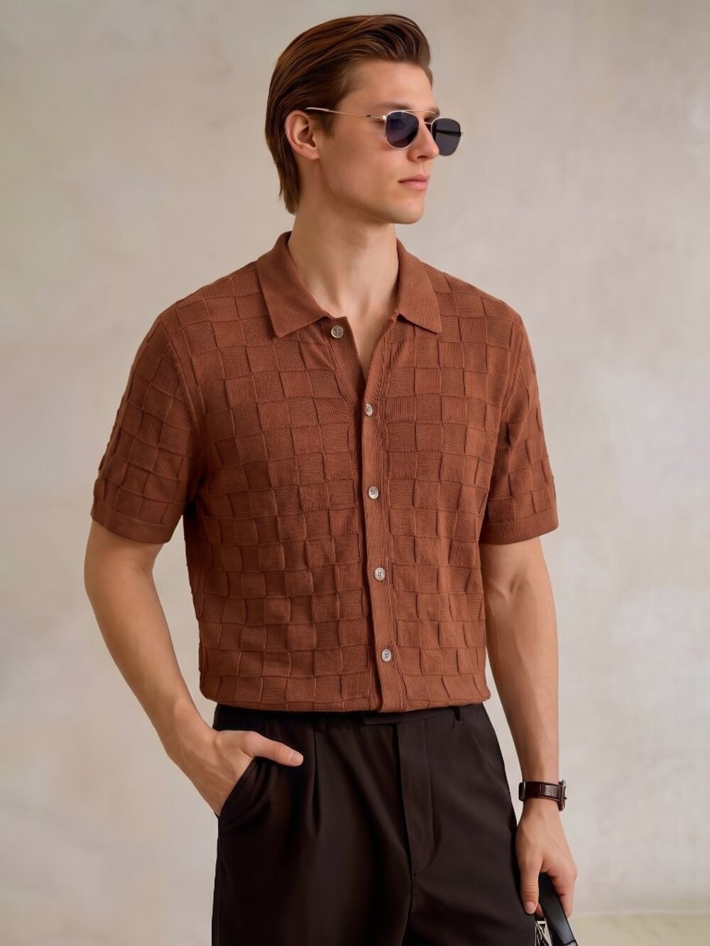 Octobre Textured Knit Full Button Polo | Quiet Luxury Shirt | Old Money Menswear